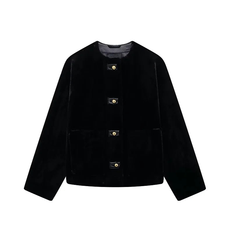 Black Faux Fur Jackets for Women Plush Demi-season Jacket