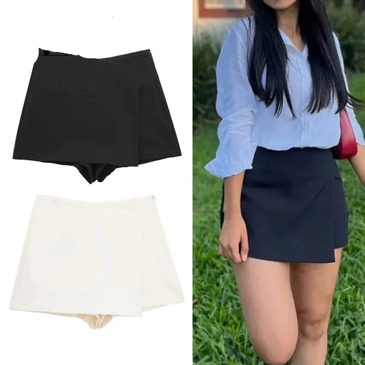 Asymmetric Skort For Women Black High Waist