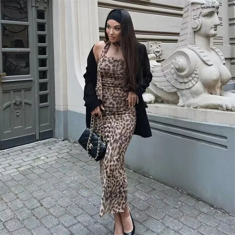 Leopard Print Tulle Crop Top Woman Ruched Off Shoulder Bandeau