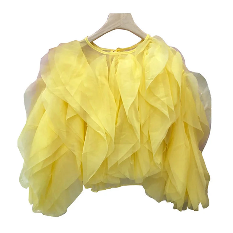 TWOTWINSTYLE Women's Vintage Ruffle Blouse