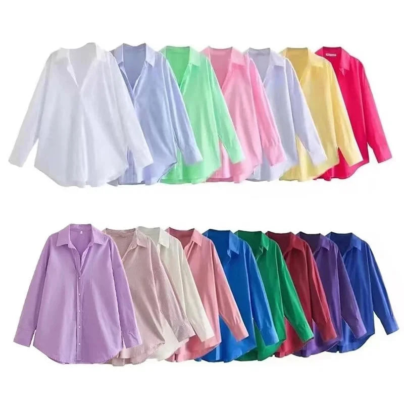 "Multicolour Button-Up Shirt for Women – Oversized Long Sleeve Summer Top"