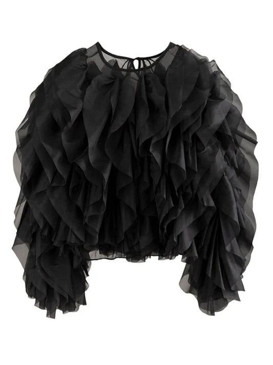 TWOTWINSTYLE Women's Vintage Ruffle Blouse