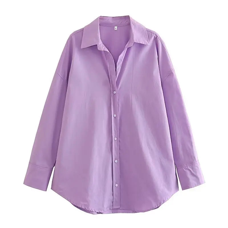 "Multicolour Button-Up Shirt for Women – Oversized Long Sleeve Summer Top"