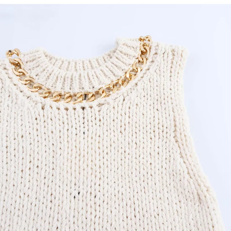 Sleeveless Vest Women Knitted Cropped Sweaters